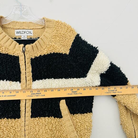 Wild Fox Brown And Black Striped Fuzzy Full Zip Wool Blend Sweater Women’s XS - Picture 4 of 7